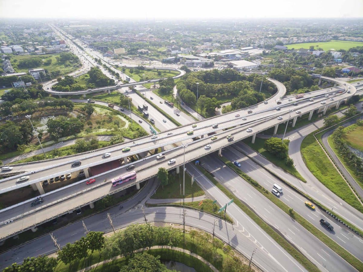 Aerial view of a highway interchange